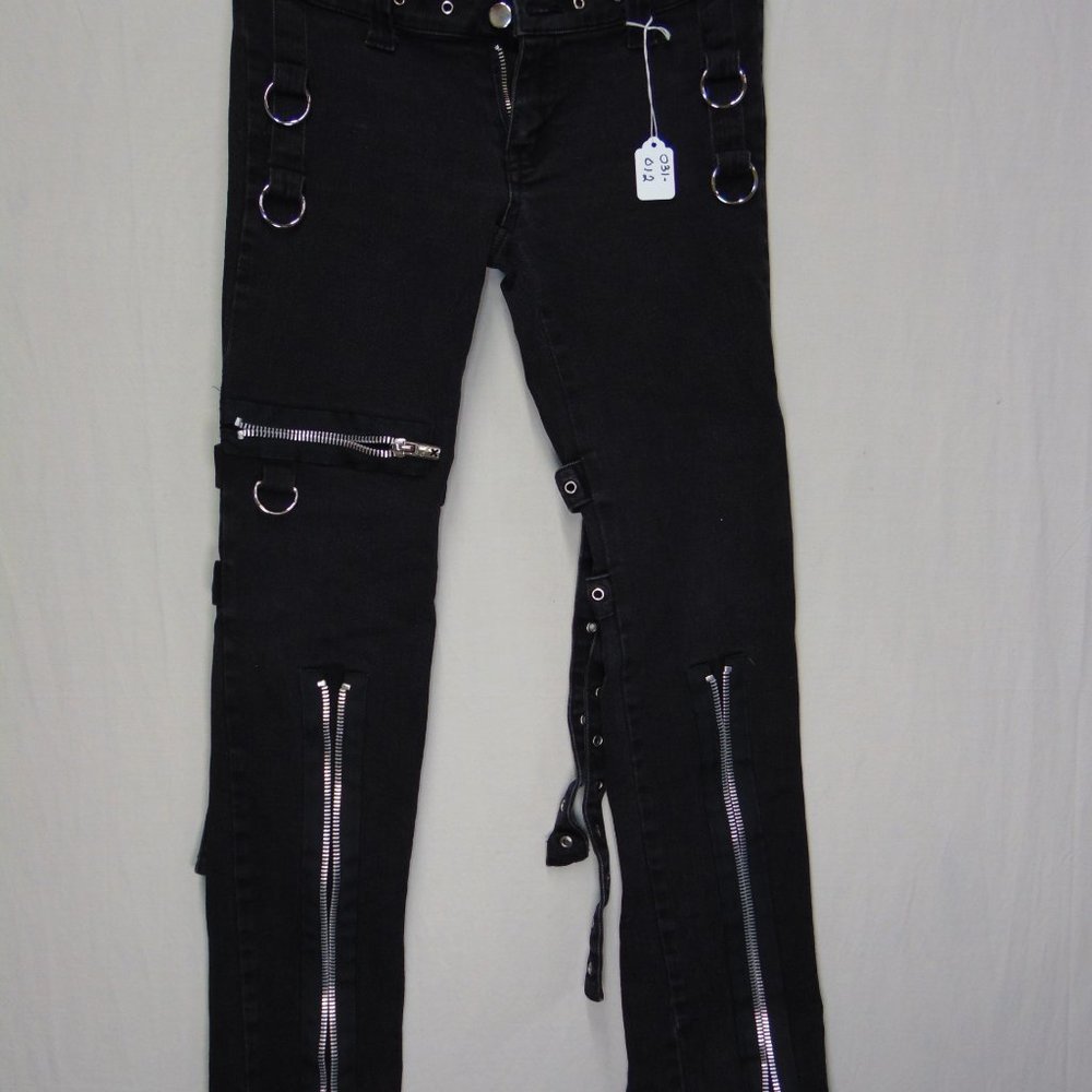 Tripp NYC Goth Y2K Raver Pants Studs Rings Zippers Straps Black Jeans Size 5